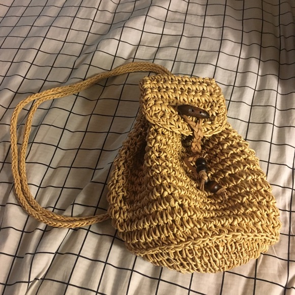 Handbags - Vintage woven straw backpack rattan boho
